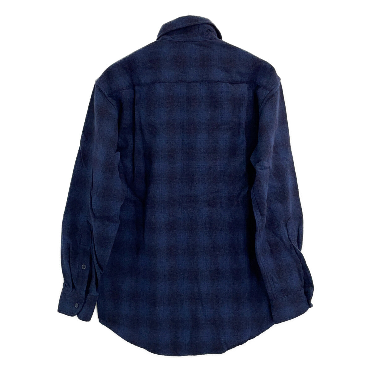 90s~ OUTDOORS MAN Navy 100% Virgin Wool Ombre Plaid Shirt Top S Men's
