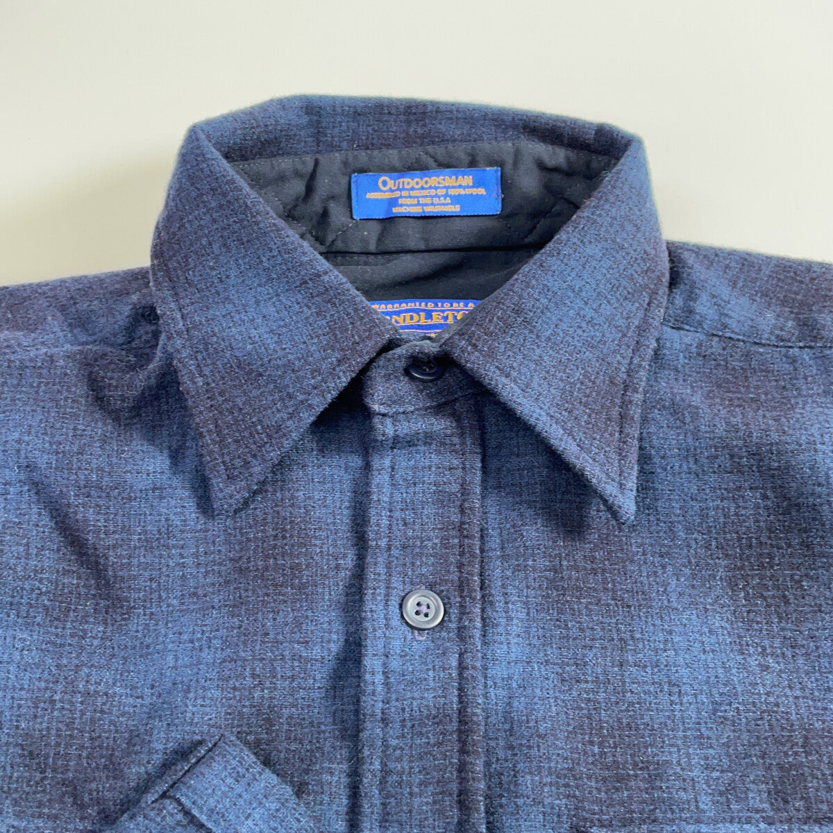 90s~ OUTDOORS MAN Navy 100% Virgin Wool Ombre Plaid Shirt Top S Men's