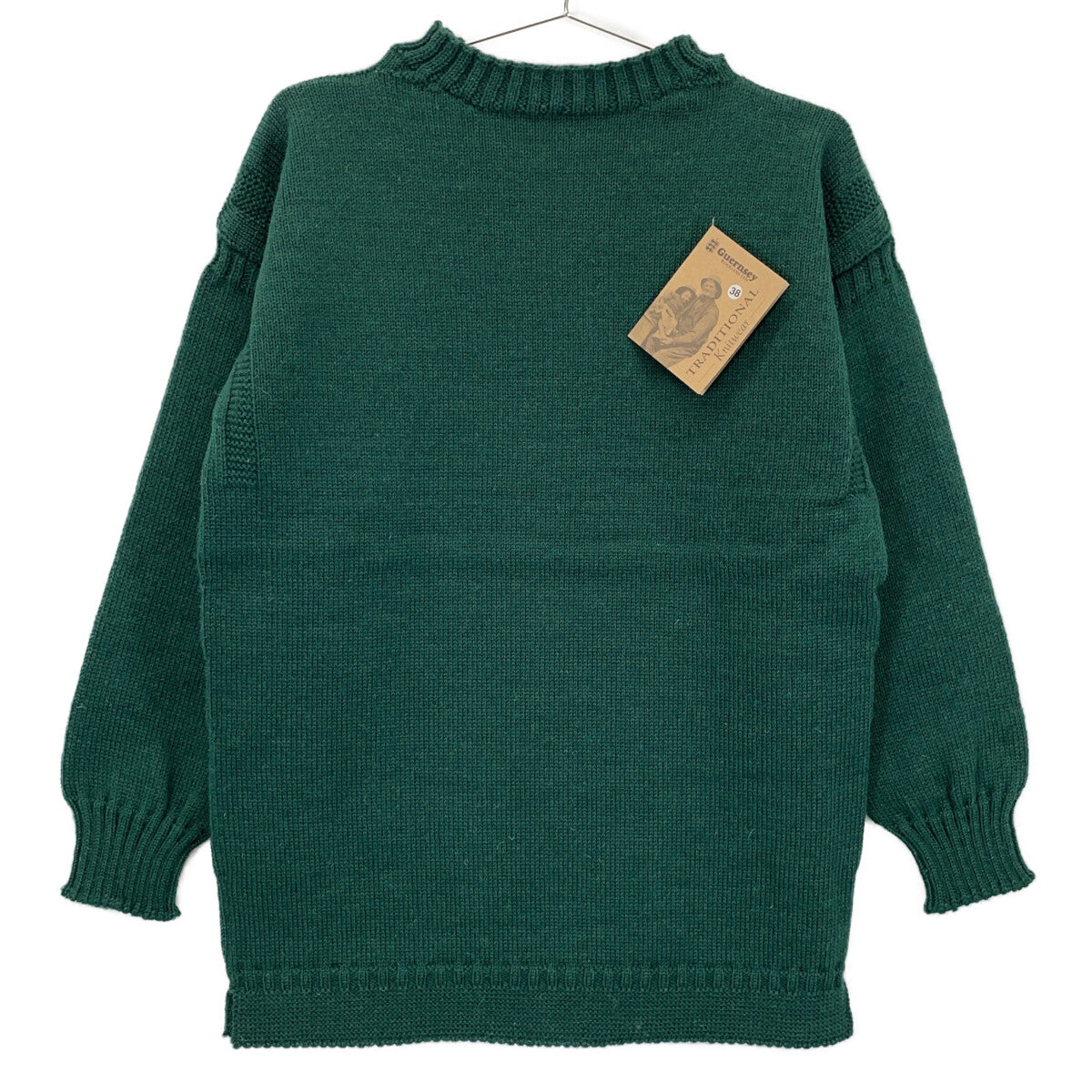 Green 100% Wool Guernsey Sweater High Neck Knit Top 38 Men's
