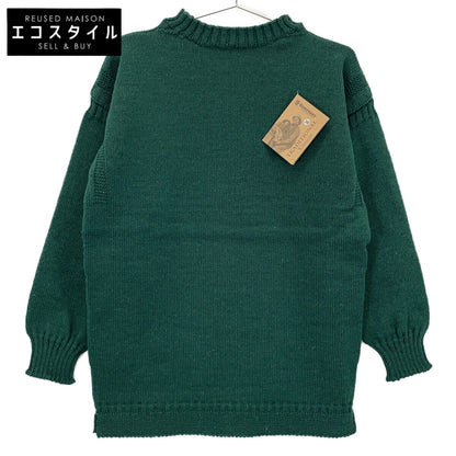 Green 100% Wool Guernsey Sweater High Neck Knit Top 38 Men's