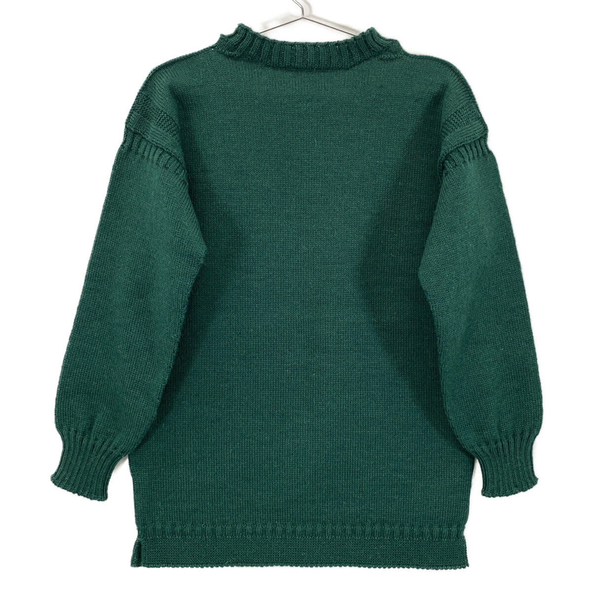 Green 100% Wool Guernsey Sweater High Neck Knit Top 38 Men's