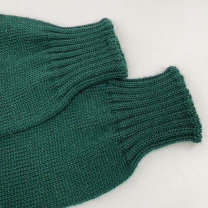 Green 100% Wool Guernsey Sweater High Neck Knit Top 38 Men's