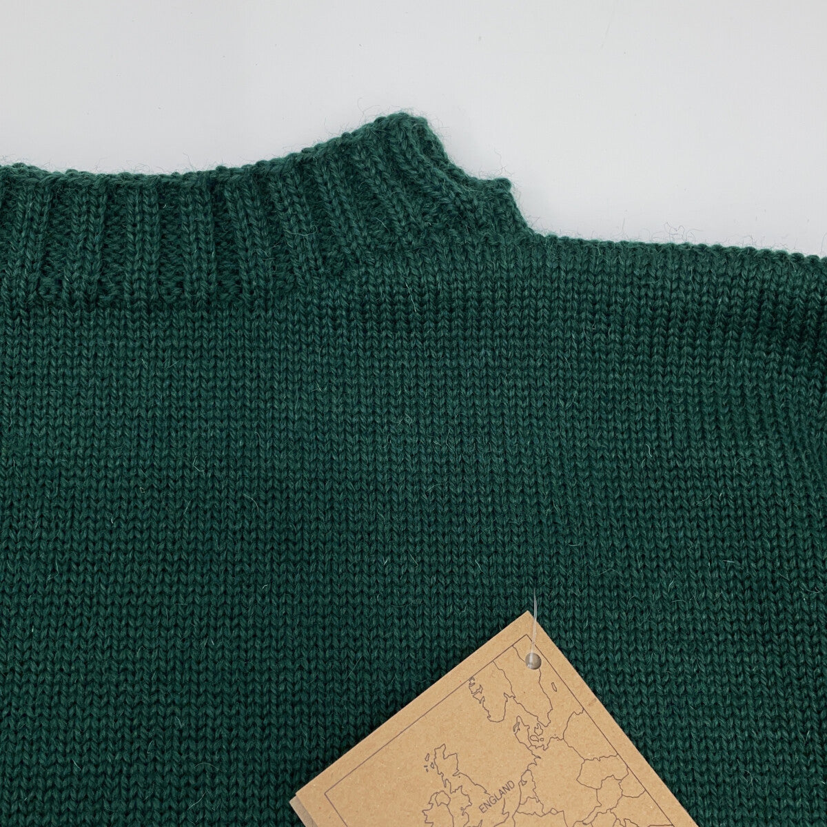 Green 100% Wool Guernsey Sweater High Neck Knit Top 38 Men's
