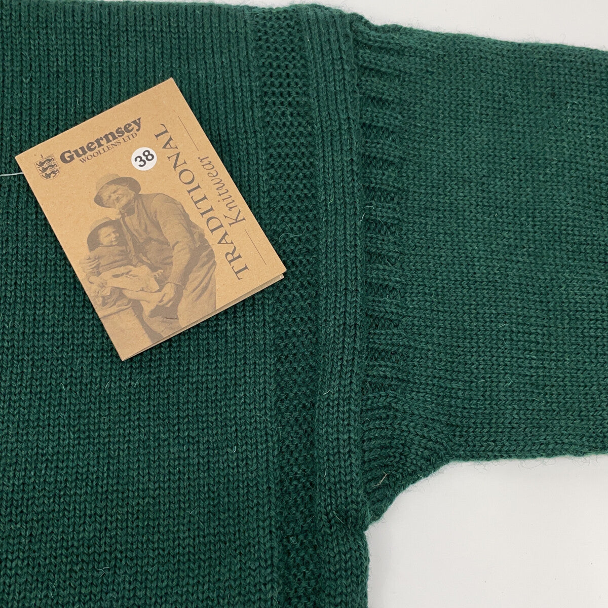 Green 100% Wool Guernsey Sweater High Neck Knit Top 38 Men's