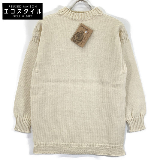 IVORY 100% WOOL GUERNSEY SWEATER HIGH NECK KNIT TOP FOR MEN