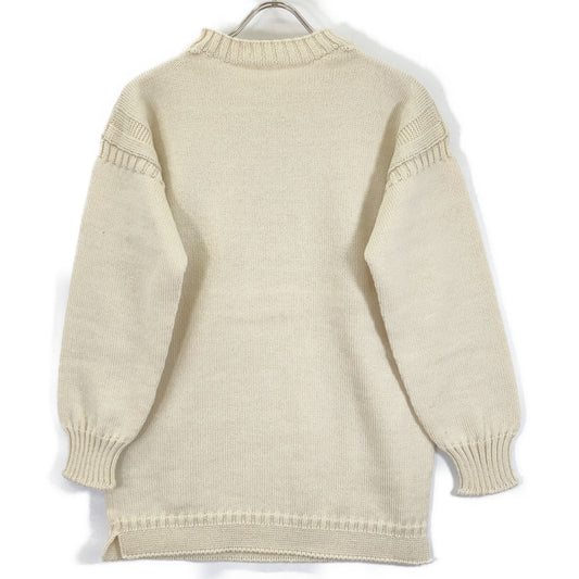 IVORY 100% WOOL GUERNSEY SWEATER HIGH NECK KNIT TOP FOR MEN