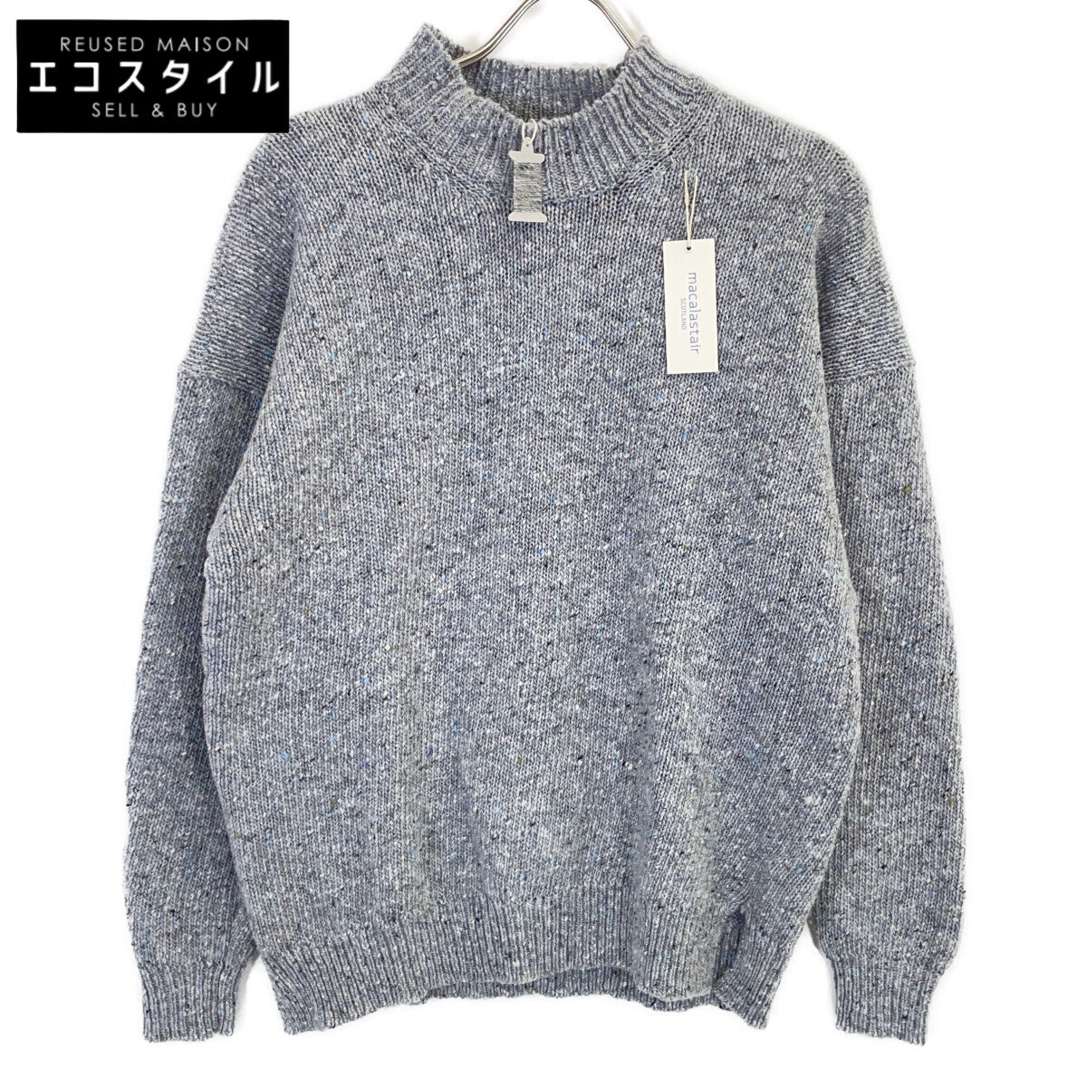 MACALASTAIR Made in Scotland Silver Mist Grey High-Neck Sweater Top 38