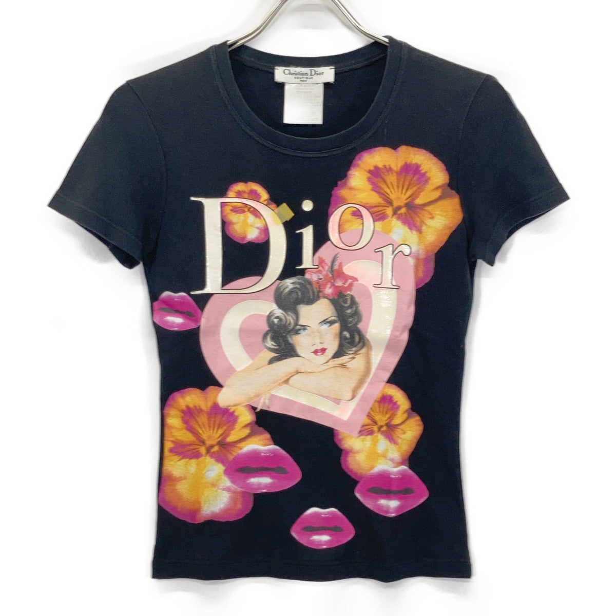 Christian Dior 迪奥 5P16155201 黑色花卉图案徽标女士短袖T恤 上衣