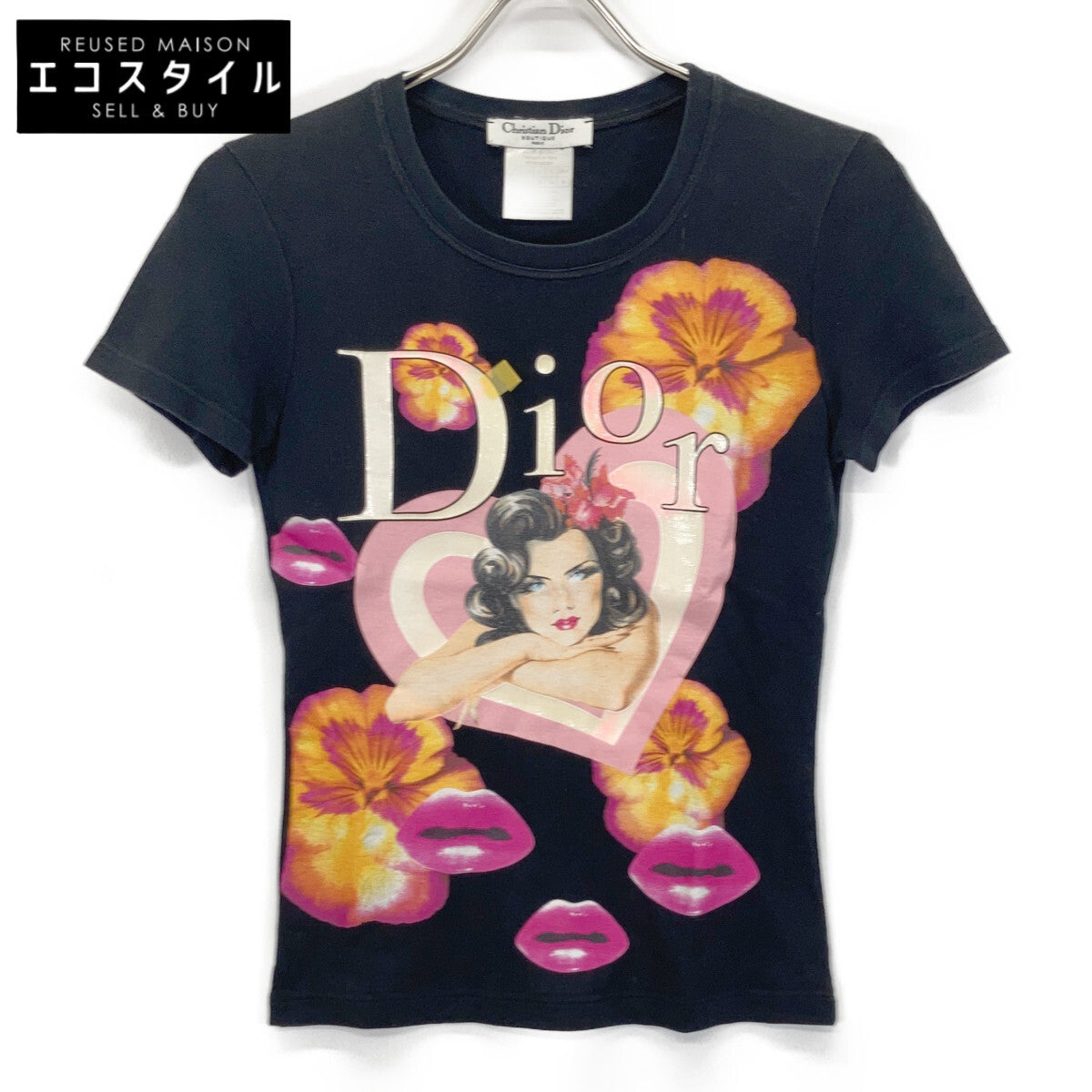 Christian Dior 迪奥 5P16155201 黑色花卉图案徽标女士短袖T恤 上衣