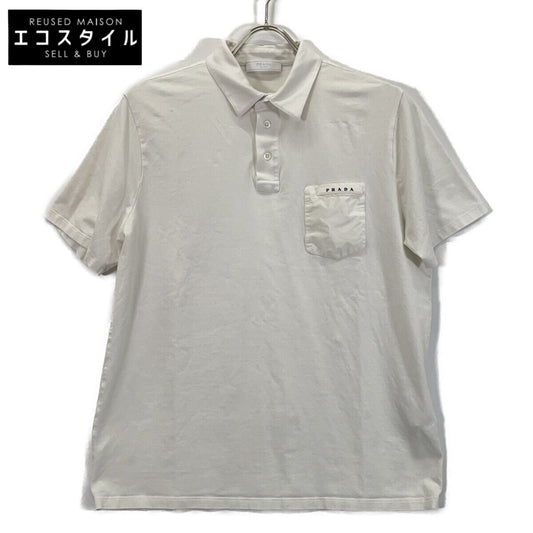 PRADA 2019 SJN252 R201 710 White Pocket Logo Polo Shirt Top