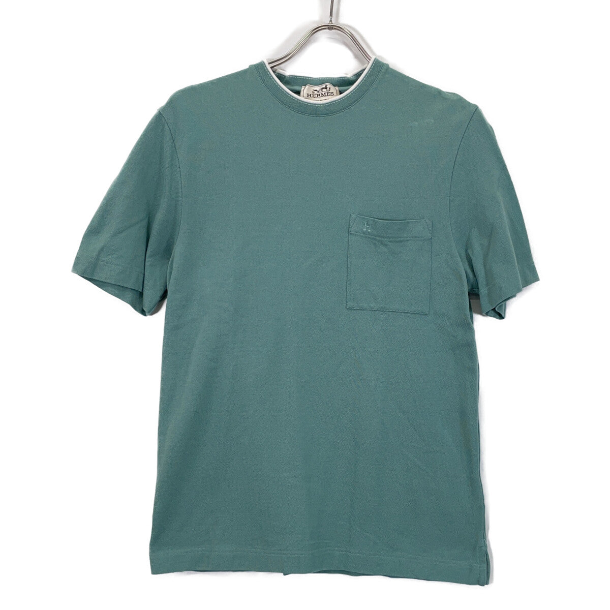 HERMES Light Blue H-embroidered Short-sleeved T-shirt Top
