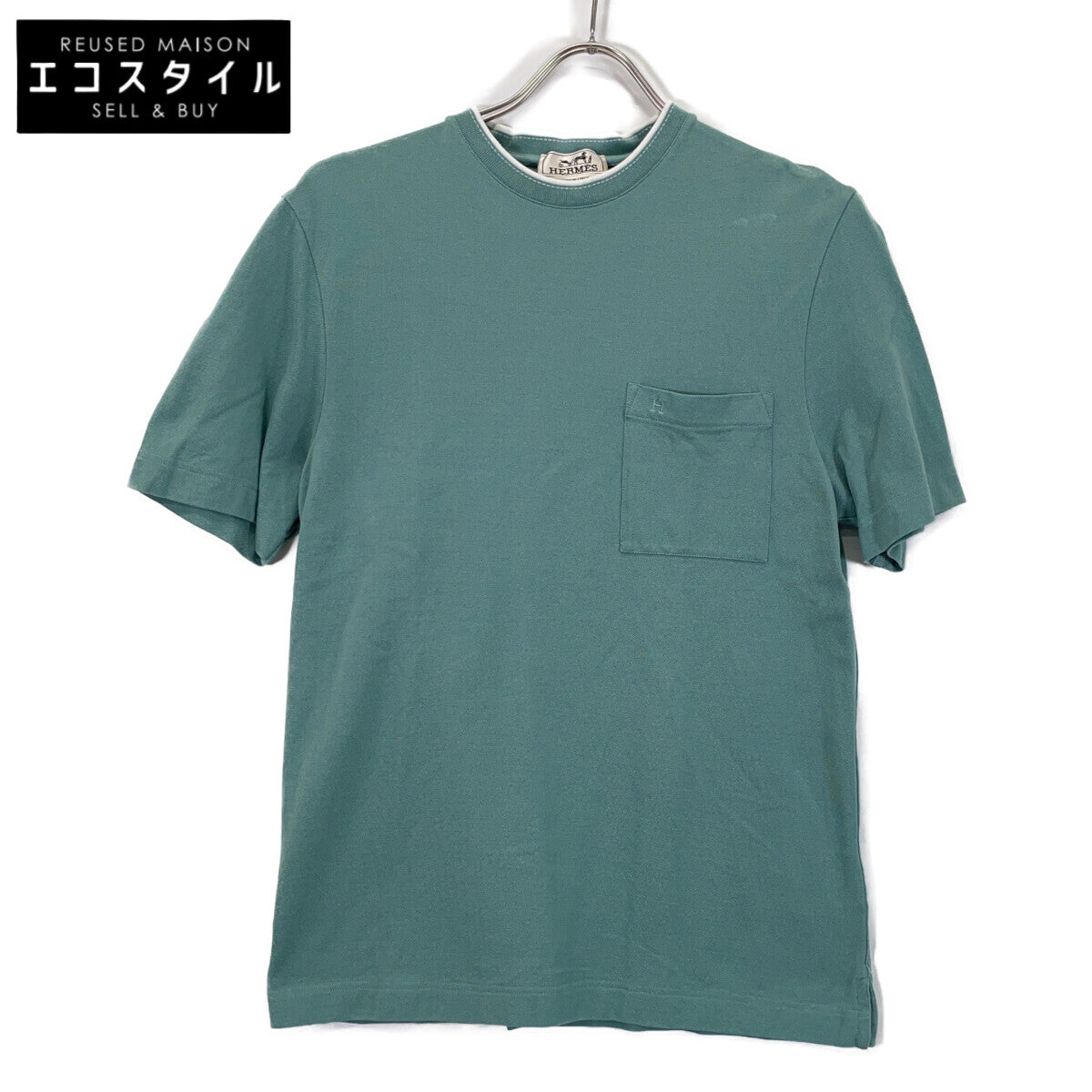 HERMES Light Blue H-embroidered Short-sleeved T-shirt Top