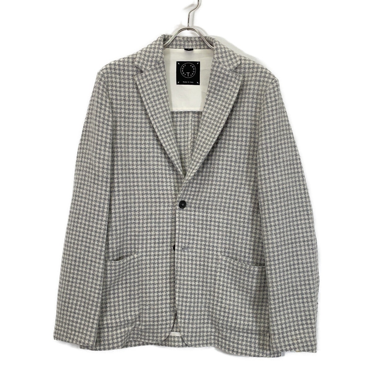 T-JACKET 51G419JR Ivory x Gray Wool Houndstooth Tailored Jacket