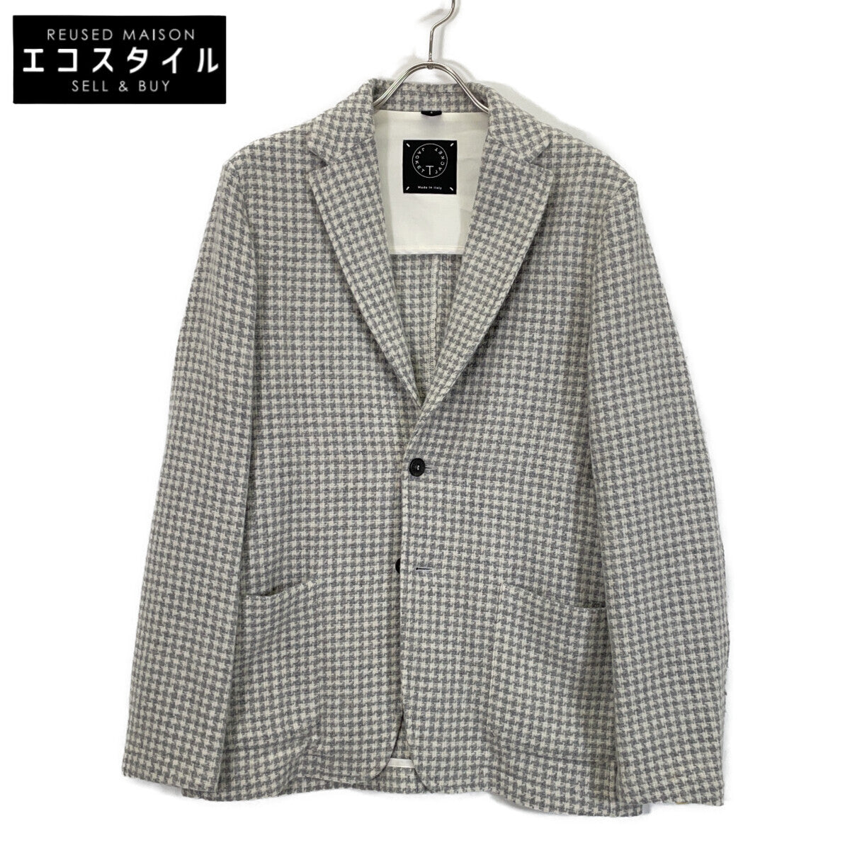 T-JACKET 51G419JR Ivory x Gray Wool Houndstooth Tailored Jacket