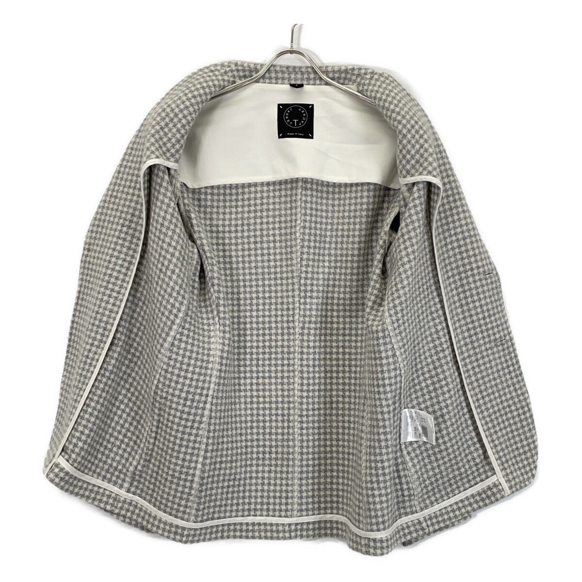 T-JACKET 51G419JR Ivory x Gray Wool Houndstooth Tailored Jacket