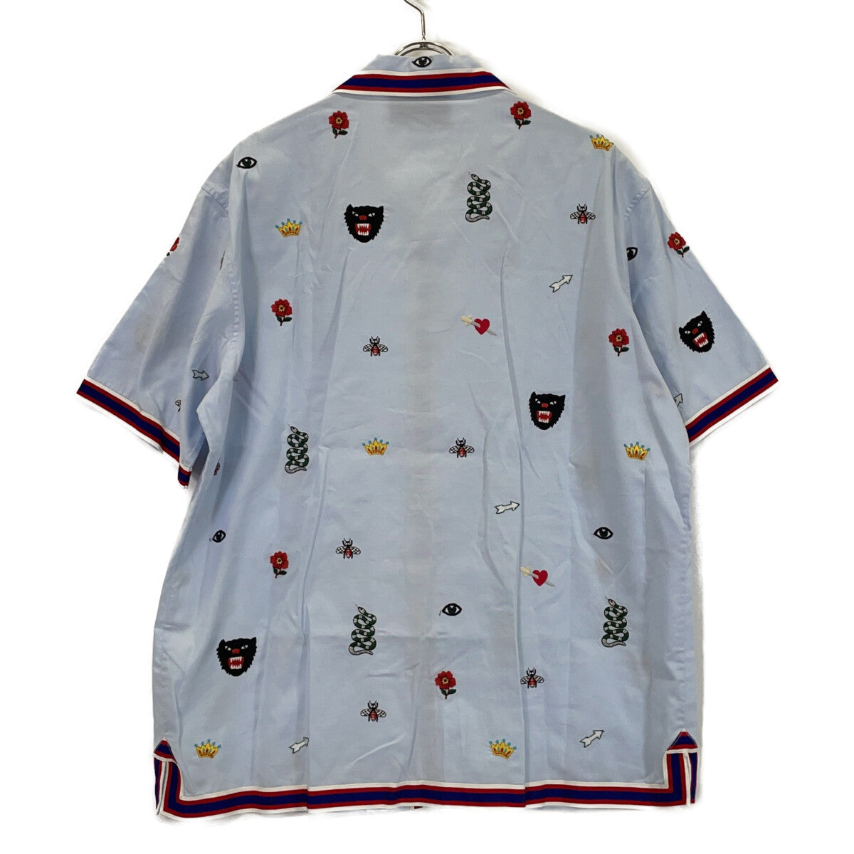 GUCCI 521782 2018 Light Blue Embroidered All-Over Bowling Short-Sleeve Shirt Top