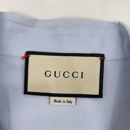 GUCCI 521782 2018 Light Blue Embroidered All-Over Bowling Short-Sleeve Shirt Top
