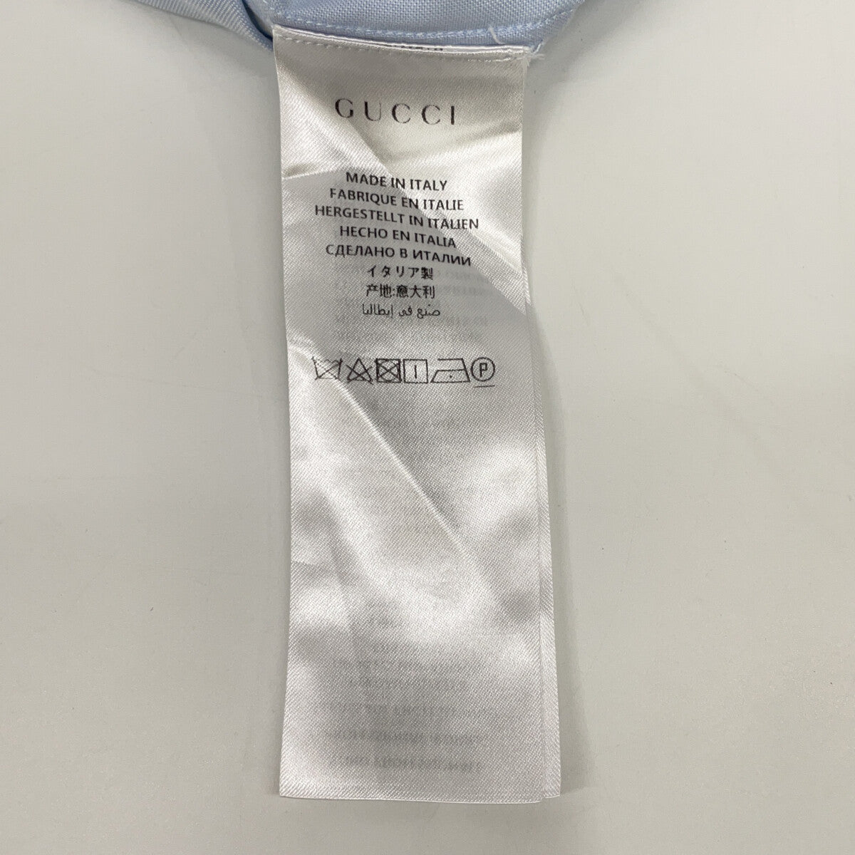 GUCCI 521782 2018 Light Blue Embroidered All-Over Bowling Short-Sleeve Shirt Top