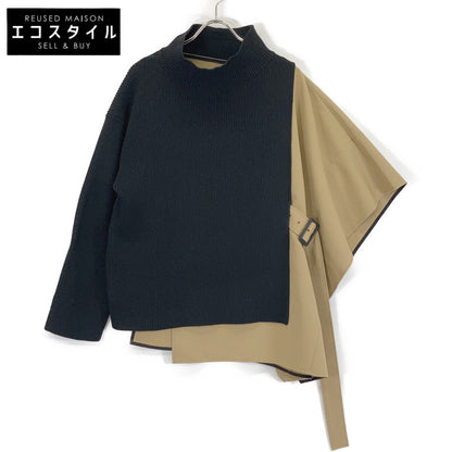 ﾌﾞﾗｯｸ×ｷｬﾒﾙ ﾆｯﾄﾄﾞｯｷﾝｸﾞﾄﾞﾗｲﾁﾉ ﾎﾟﾝﾁｮ風ﾆｯﾄ トップス 38 レディース