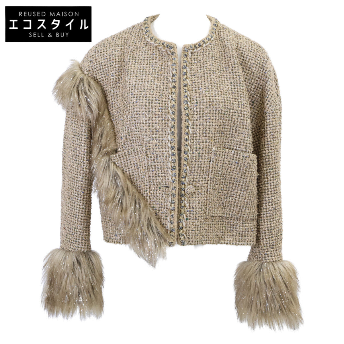 CHANEL シャネル 【美品/国内正規】21A P71081V62249 ツイード ビジューココマークボタン ノーカラージャケット ジャケット