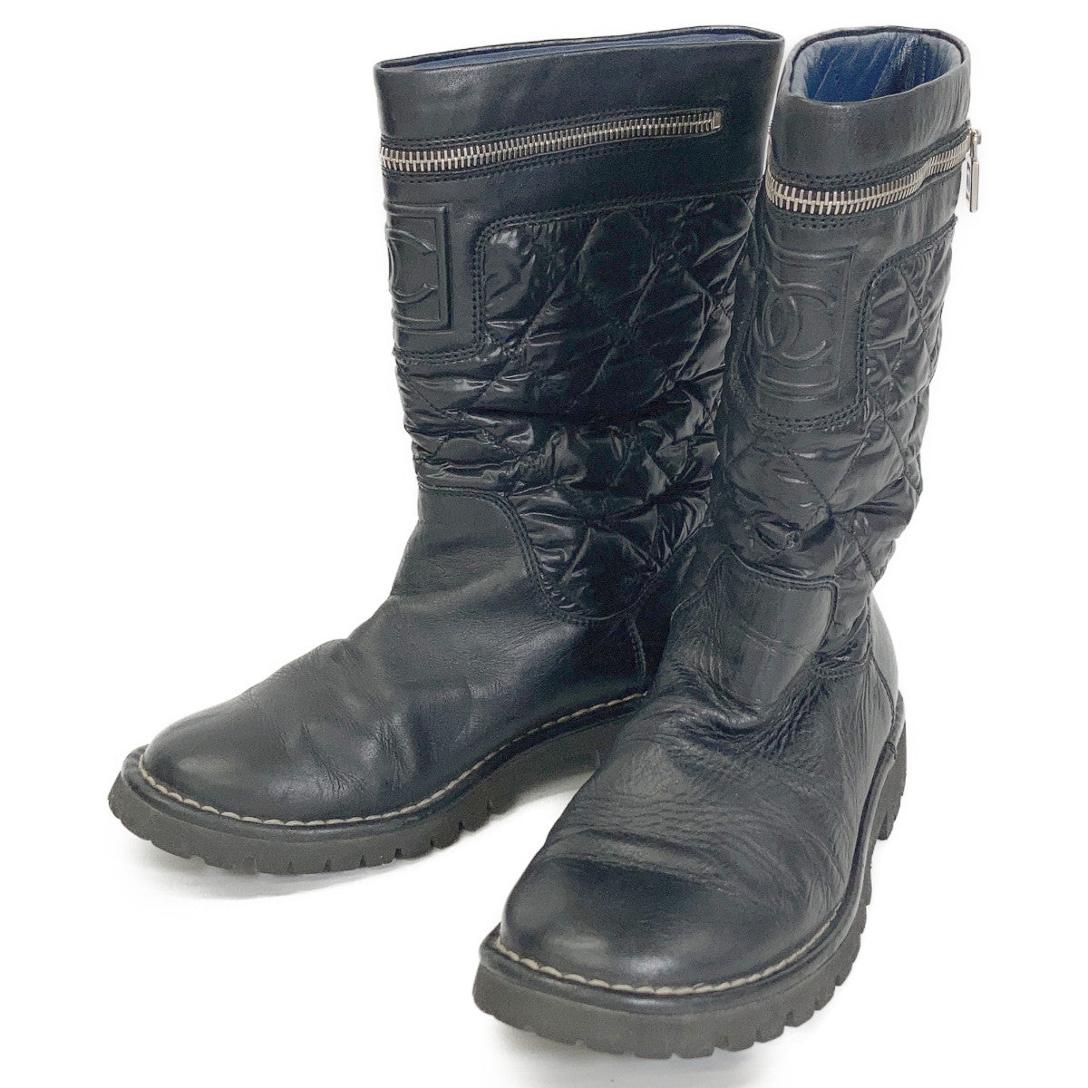 CHANEL IG26537 Coco Cocoon Coco Mark Matelasse Nylon/Leather Boots Shoes