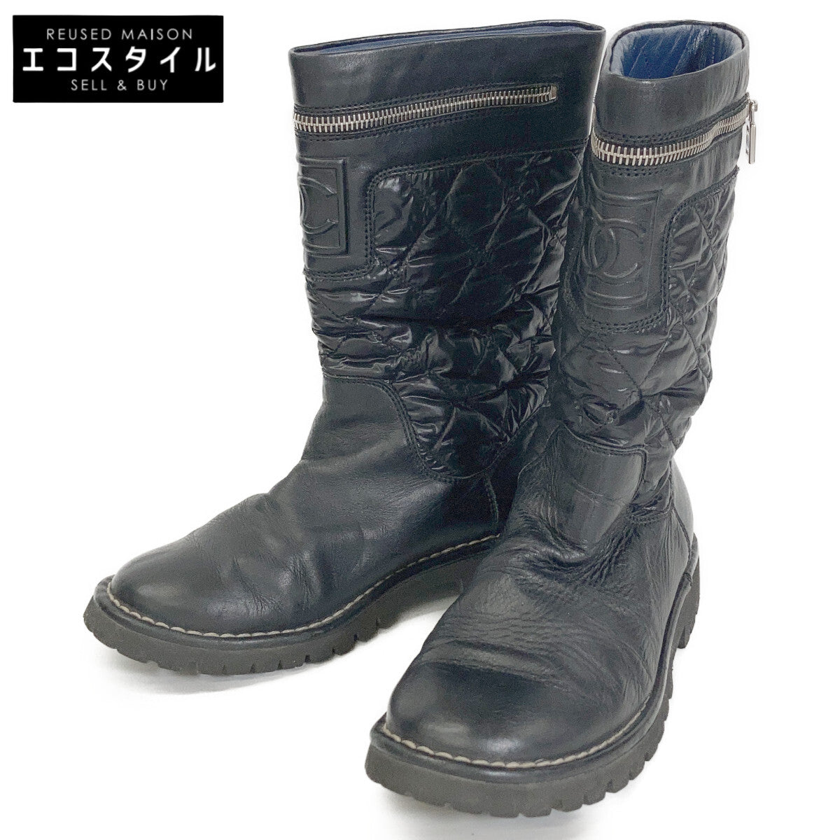 CHANEL IG26537 Coco Cocoon Coco Mark Matelasse Nylon/Leather Boots Shoes