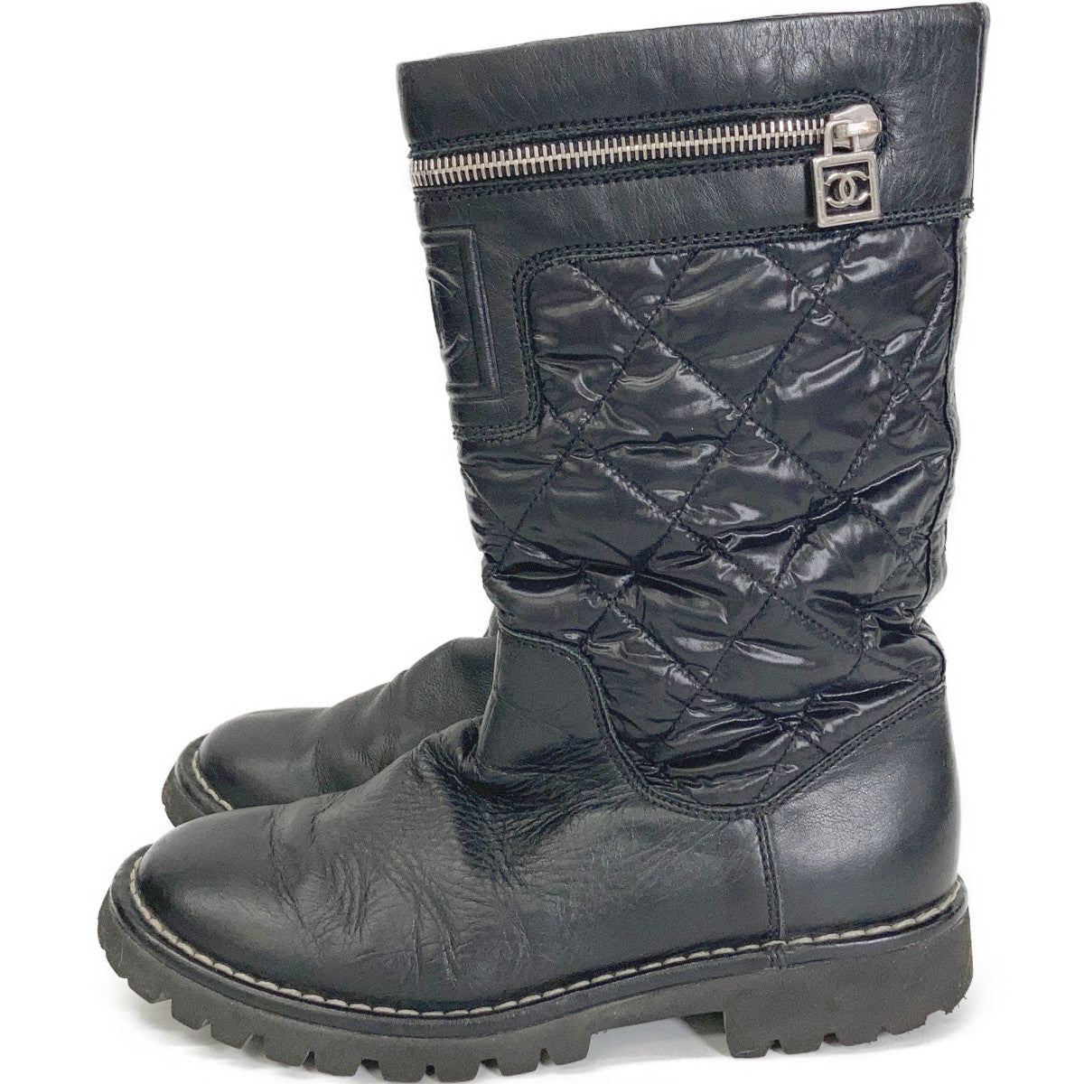 CHANEL IG26537 Coco Cocoon Coco Mark Matelasse Nylon/Leather Boots Shoes