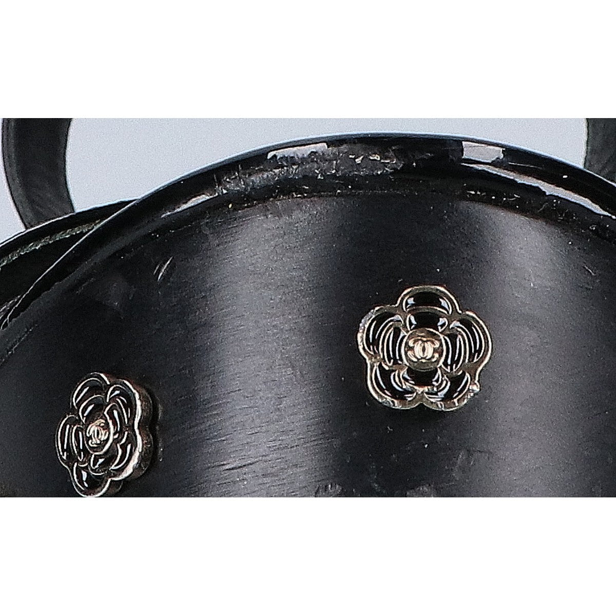 CHANEL G31755 Patent Leather Camellia Design Wedge Sandals