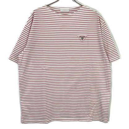 PRADA 21SS UJN814 White x Red Border Triangle Logo Oversized T-shirt Top