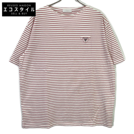 PRADA 21SS UJN814 White x Red Border Triangle Logo Oversized T-shirt Top