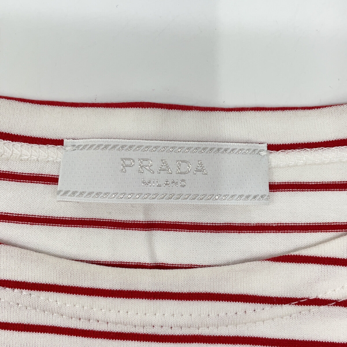 PRADA 21SS UJN814 White x Red Border Triangle Logo Oversized T-shirt Top