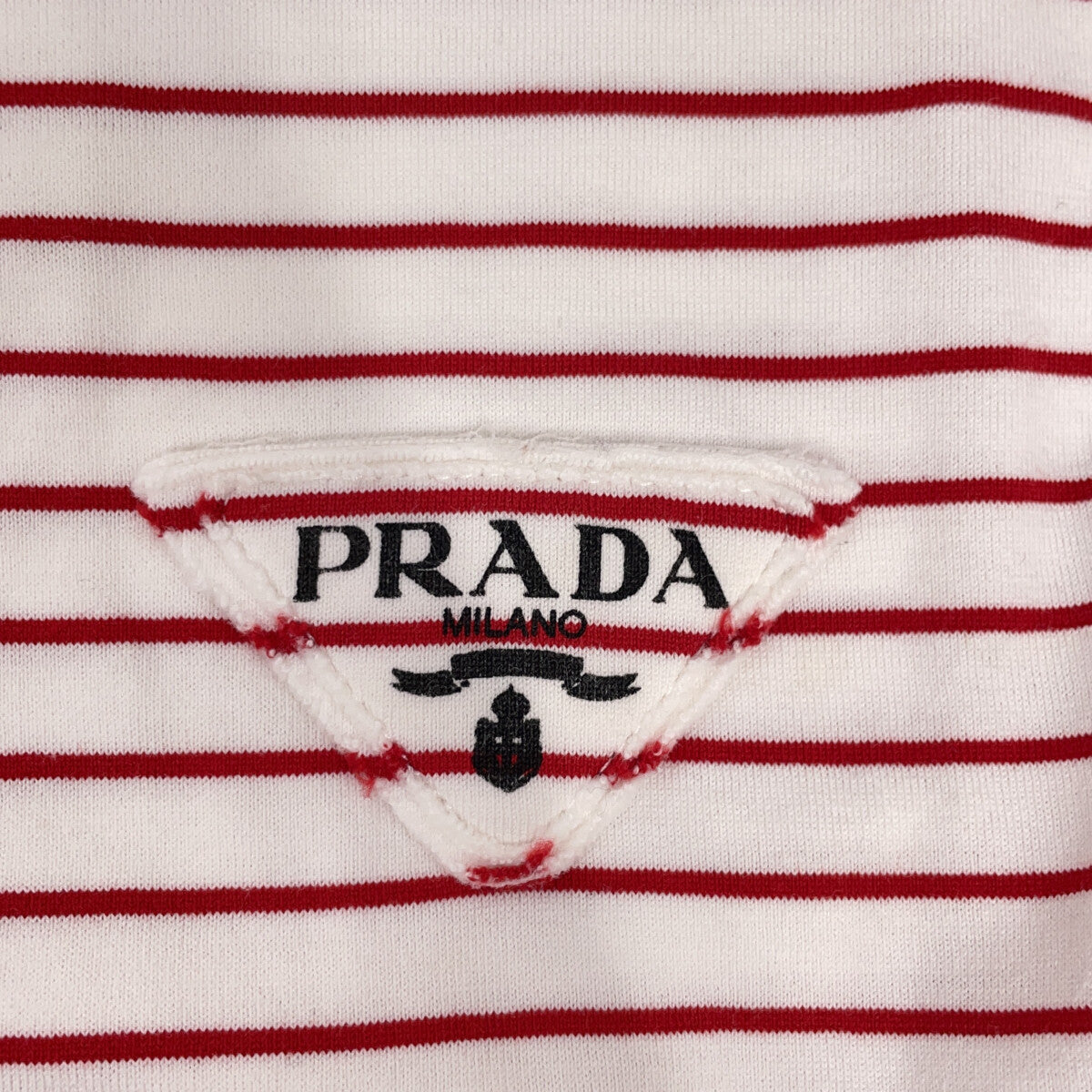PRADA 21SS UJN814 White x Red Border Triangle Logo Oversized T-shirt Top