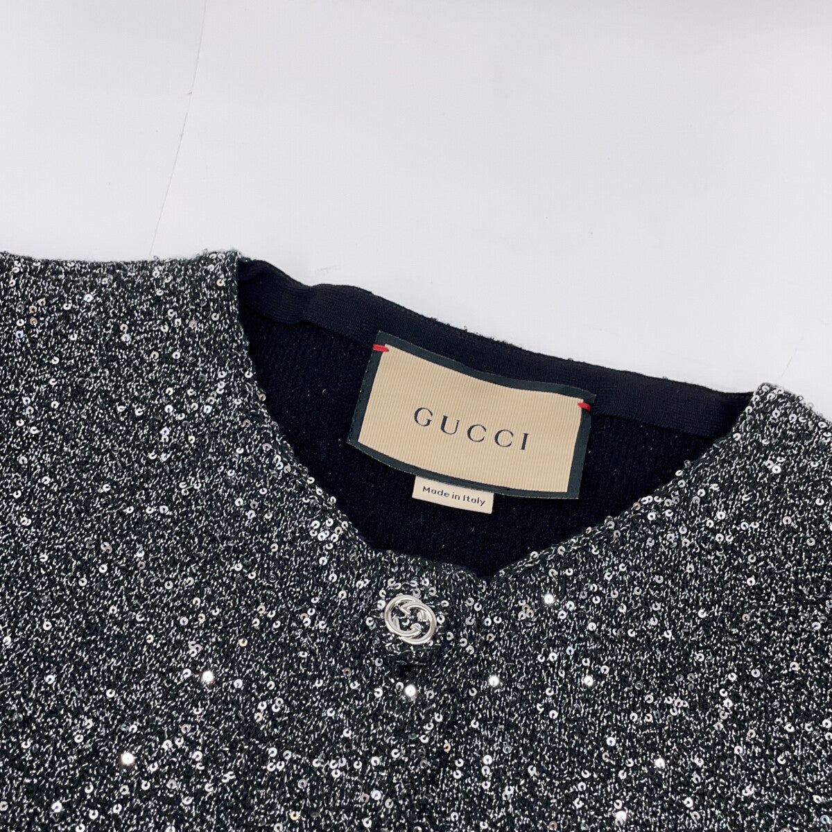 GUCCI グッチ グレー スパンコール ニットカーディガン トップス