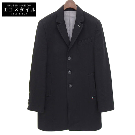 美品 エルボーパッチ ウール チェスターコート メンズ ブラック 44 30202 コート 44