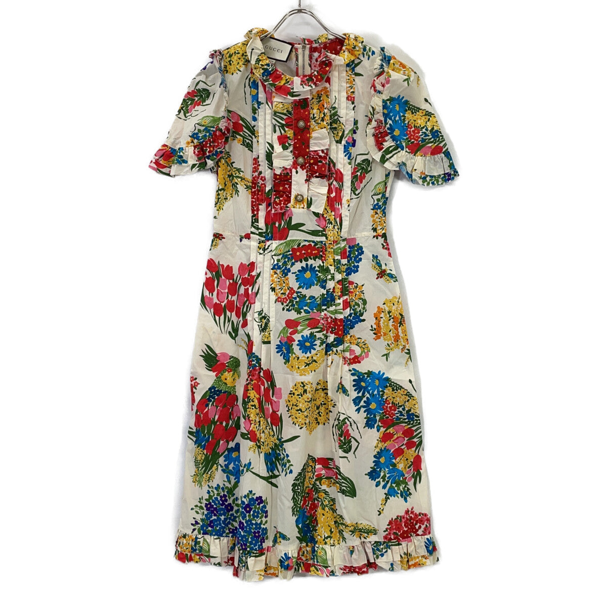 GUCCI グッチ 453982 16年 アイボリー フラワープリントパールボタンシャツワンピース ワンピース
