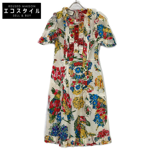GUCCI 453982 2016 Ivory Flower Print Pearl Button Shirt Dress 38