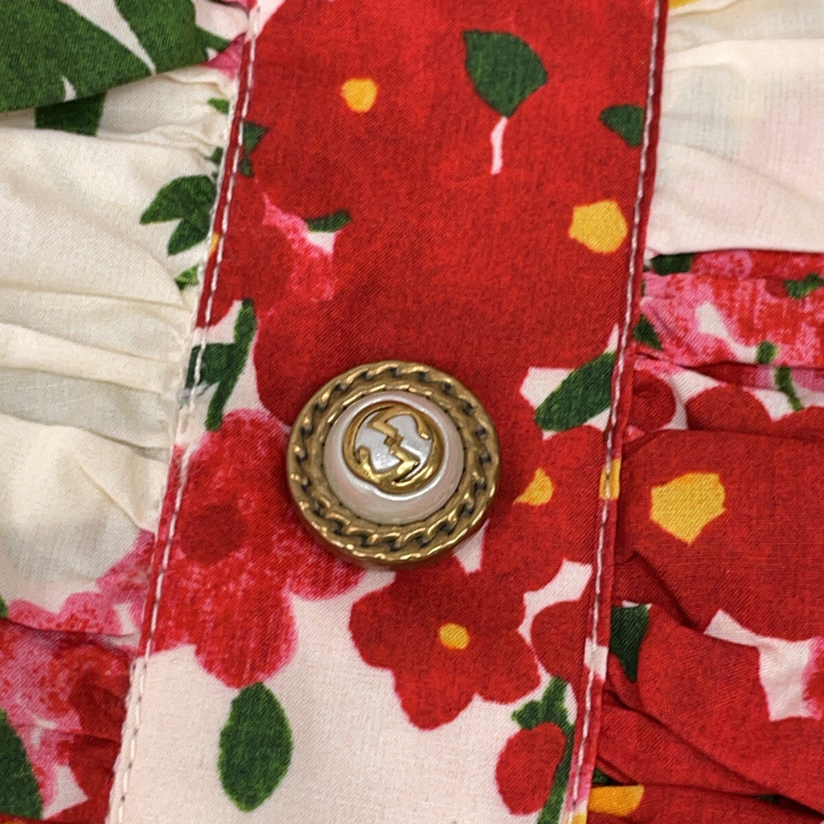 GUCCI グッチ 453982 16年 アイボリー フラワープリントパールボタンシャツワンピース ワンピース