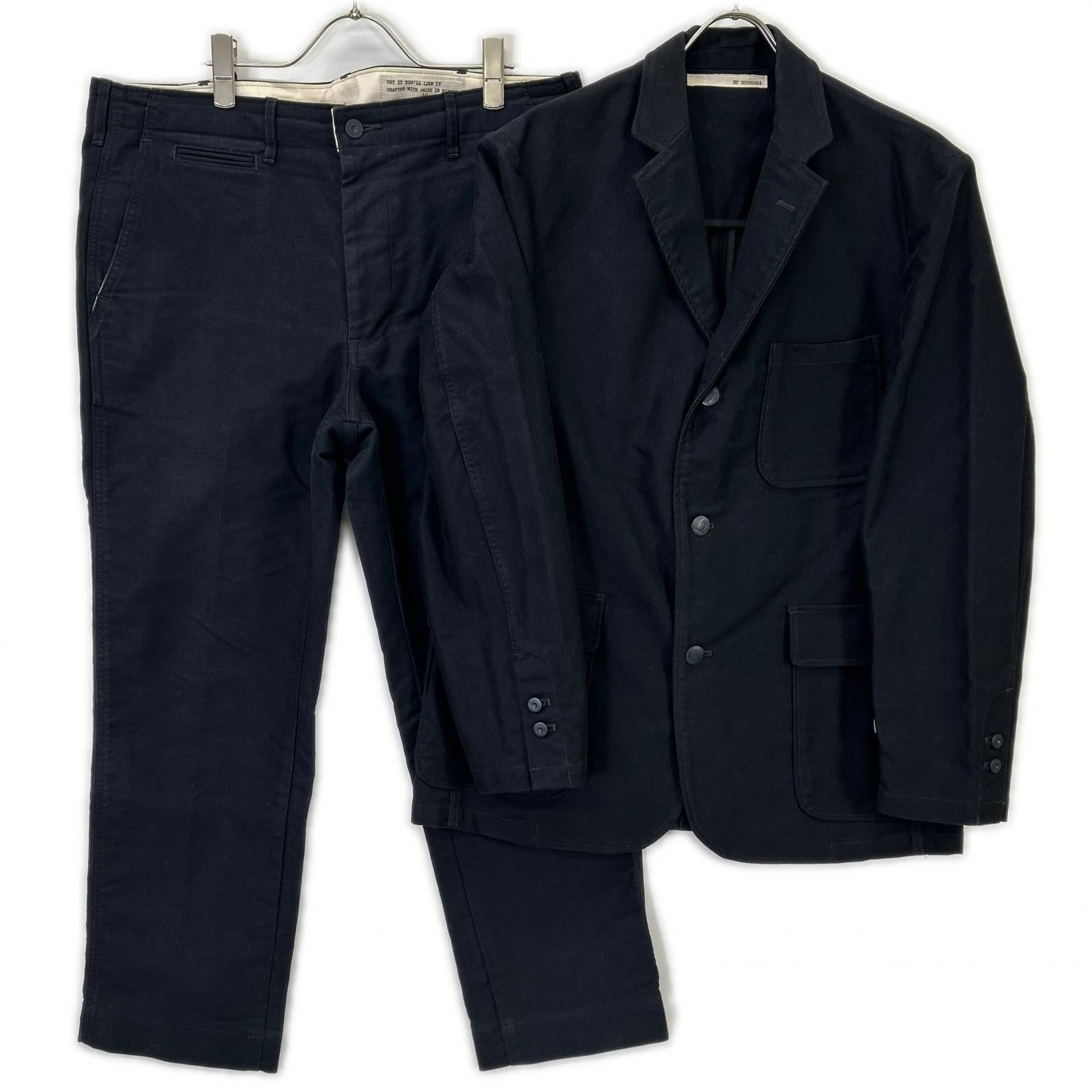BONCOURA Black Moleskin 3-Button Jacket & Pants Set-up Suit