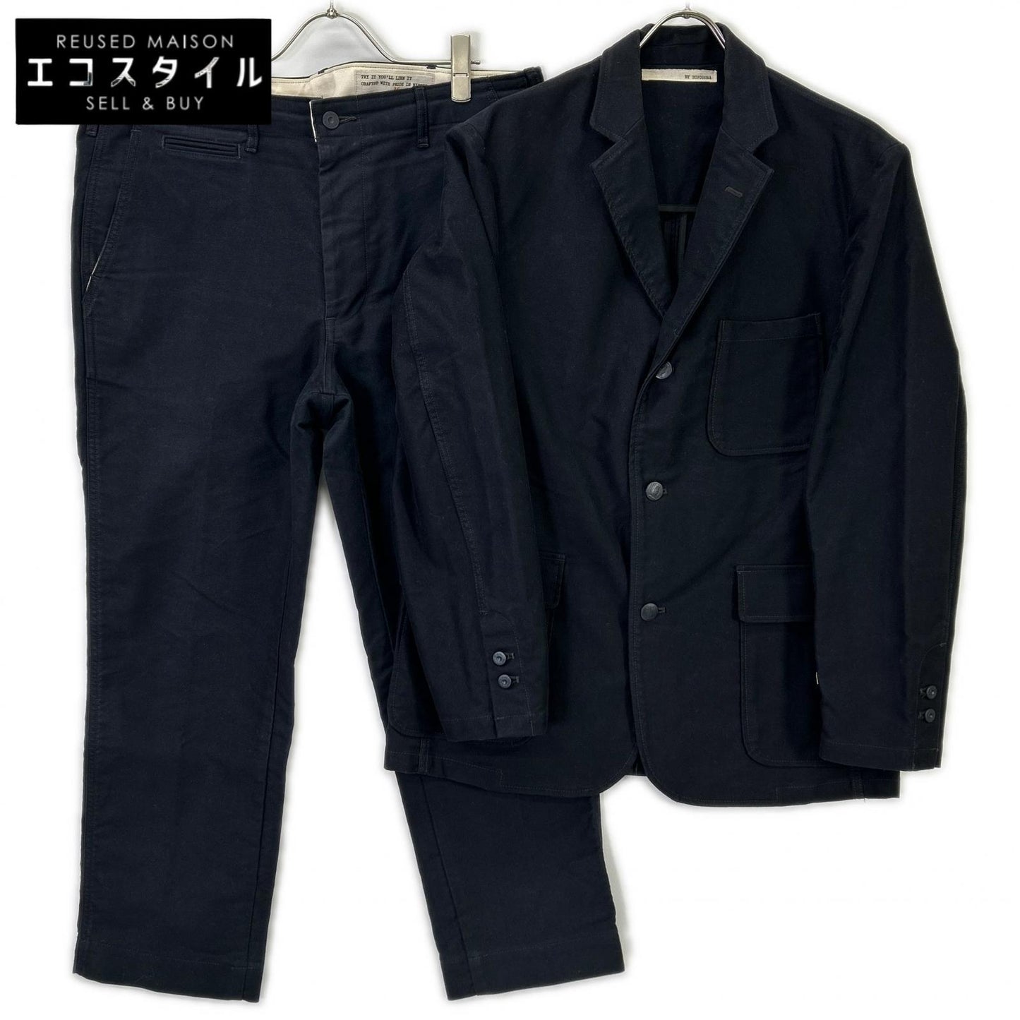 BONCOURA Black Moleskin 3-Button Jacket & Pants Set-up Suit