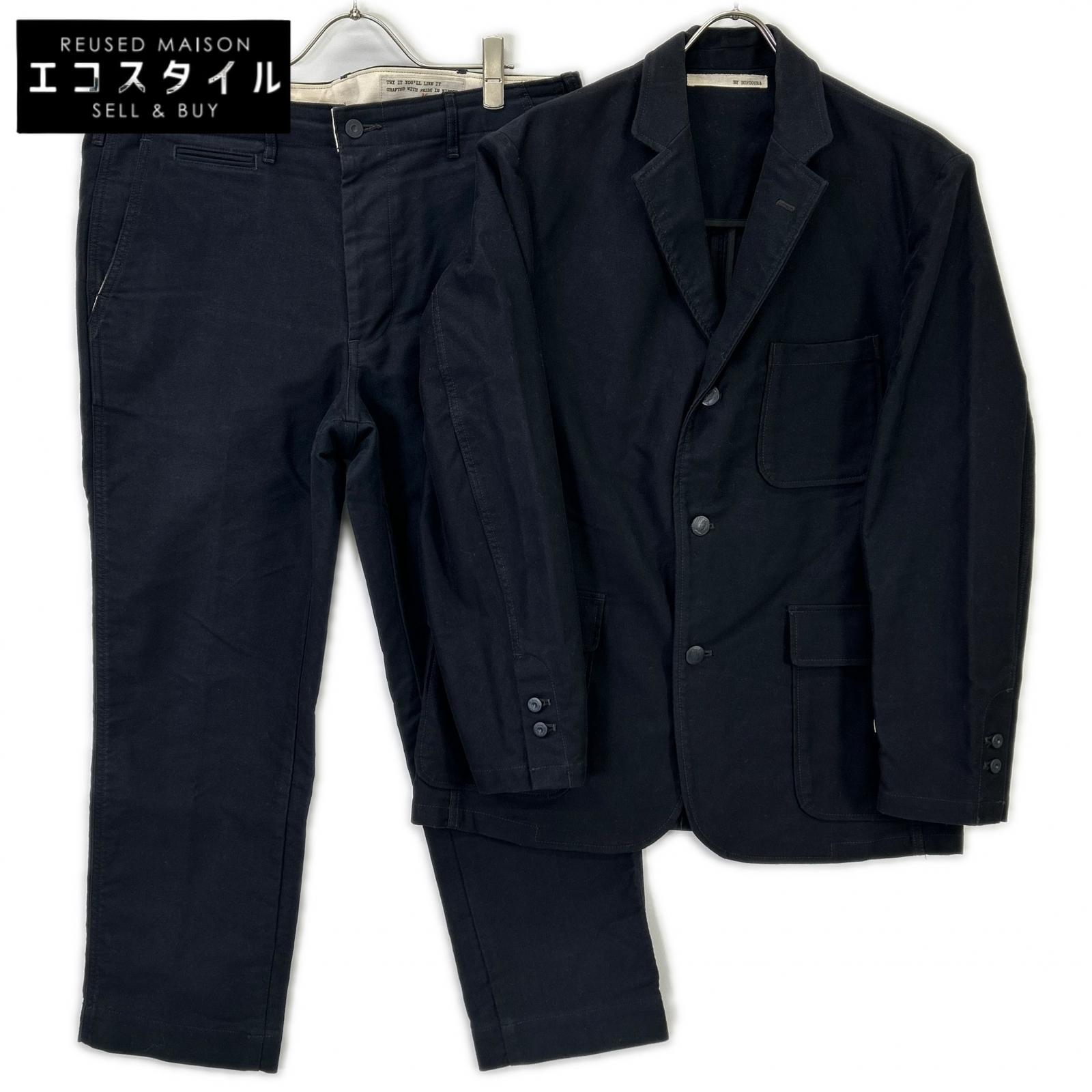 BONCOURA Black Moleskin 3-Button Jacket & Pants Set-up Suit