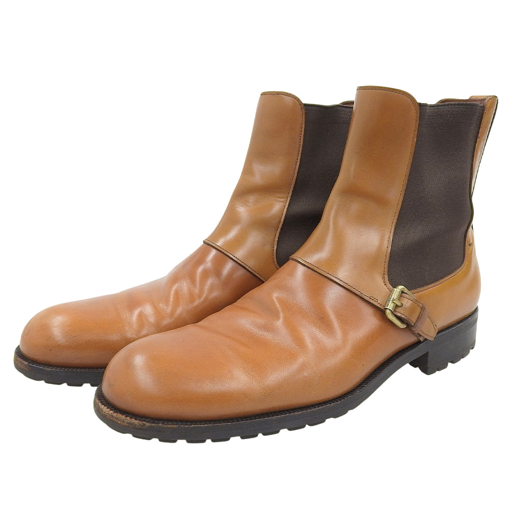 LOUIS VUITTON Leather Ankle Side Gore Monk Boots Men's Brown 7 1/2 Shoes