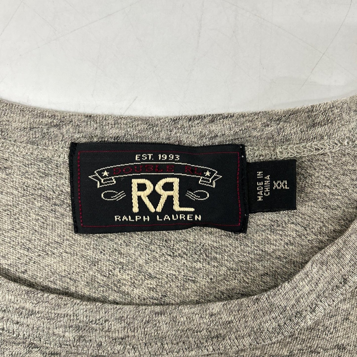 RRL ダブルアールエル 782607427003 グレー コットン100 RRLC 染み込みプリント Tシャツ トップス