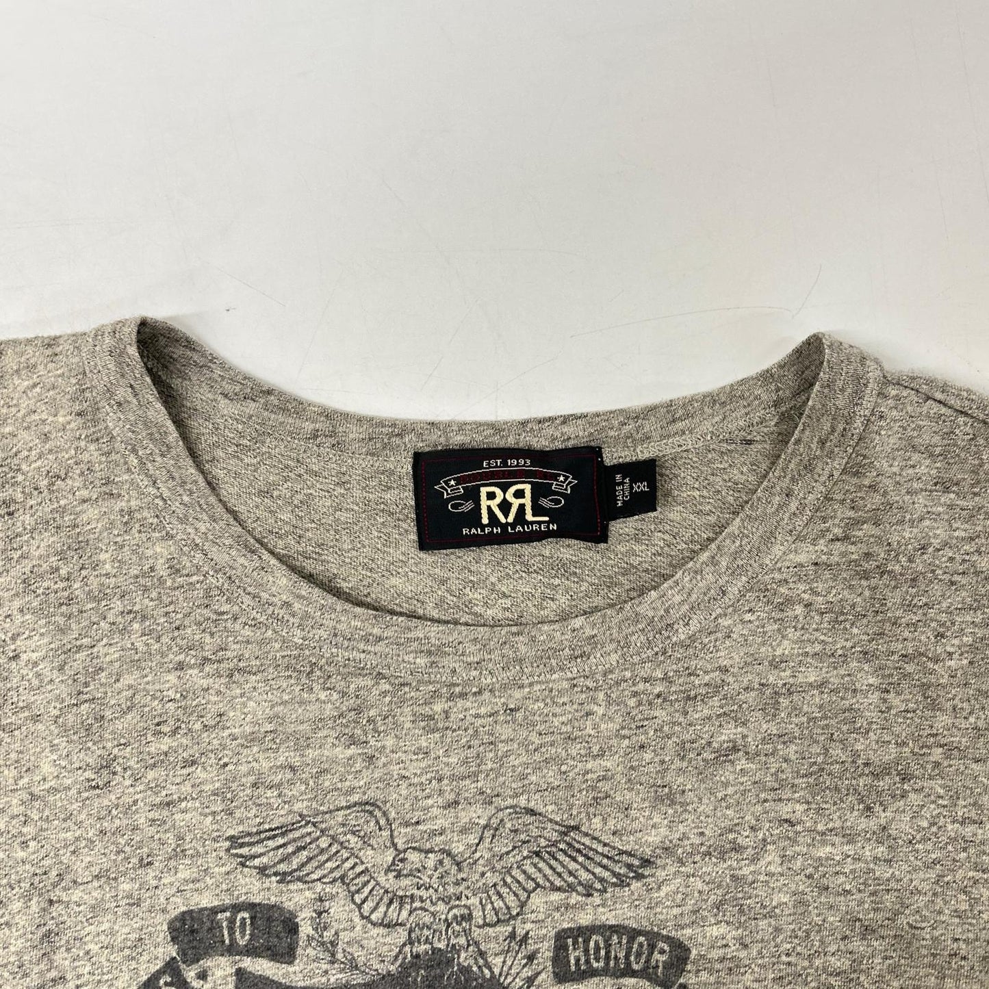 RRL ダブルアールエル 782607427003 グレー コットン100 RRLC 染み込みプリント Tシャツ トップス
