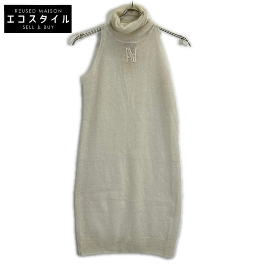 HAENGNAE Henné 1224010502 Ivory Lame Mohair Blend Sleeveless Turtleneck Knit Top