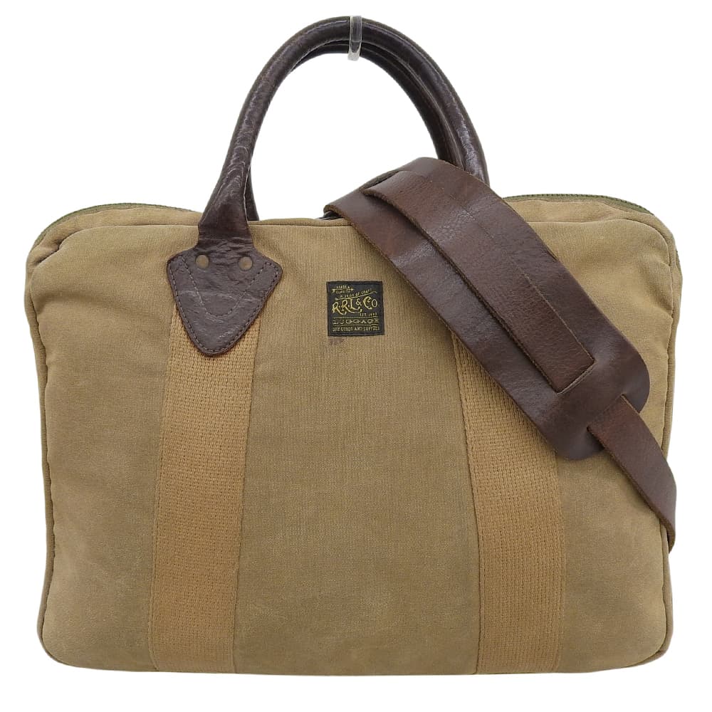 RRL ダブルアールエル キャンバス×レザー 2WAY ブリーフ バッグ ビジネスバッグ メンズ ブラウン ビジネスバッグ ブリーフケース