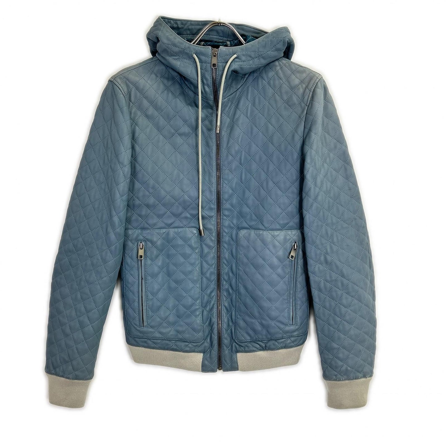 DOLCE&GABBANA ドルチェアンドガッバーナ G9FR9L ライトブルー ラムレザー ジップアップフーディー ジャケット