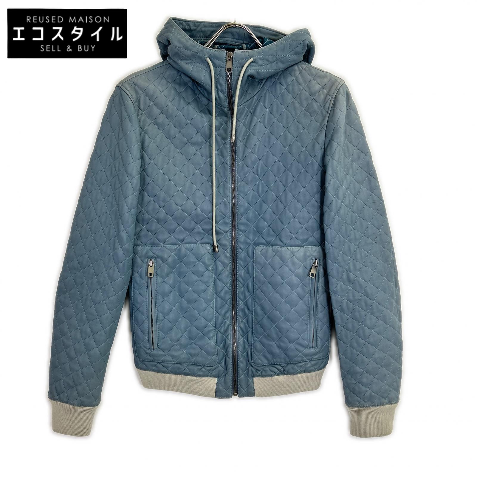 DOLCE&GABBANA ドルチェアンドガッバーナ G9FR9L ライトブルー ラムレザー ジップアップフーディー ジャケット
