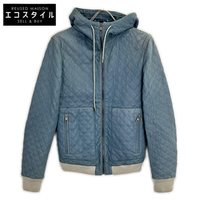 DOLCE&GABBANA ドルチェアンドガッバーナ G9FR9L ライトブルー ラムレザー ジップアップフーディー ジャケット