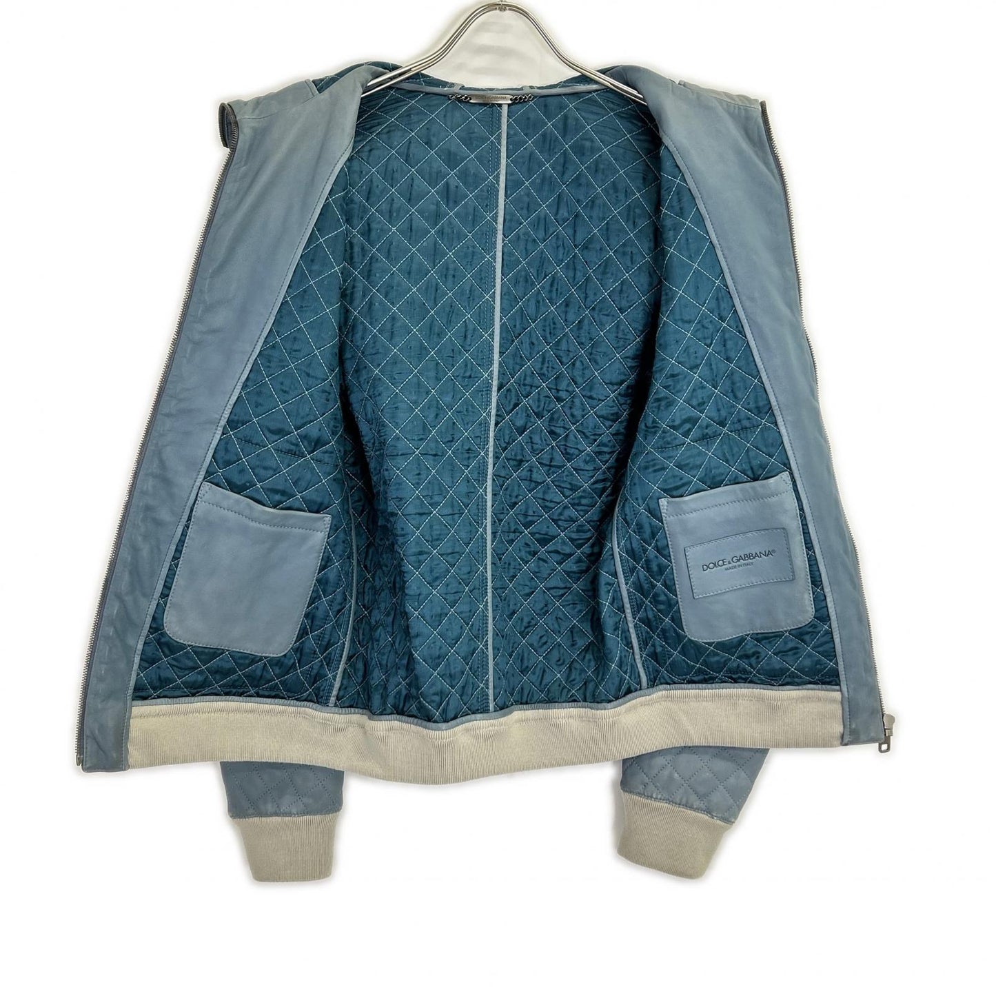 DOLCE&GABBANA ドルチェアンドガッバーナ G9FR9L ライトブルー ラムレザー ジップアップフーディー ジャケット