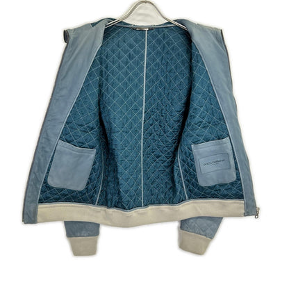 DOLCE&GABBANA ドルチェアンドガッバーナ G9FR9L ライトブルー ラムレザー ジップアップフーディー ジャケット